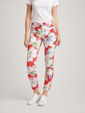 Tyler Boe Floral Print Skinny Jeans Women’s Size 6 Stretch Ankle Raw Hem Boho